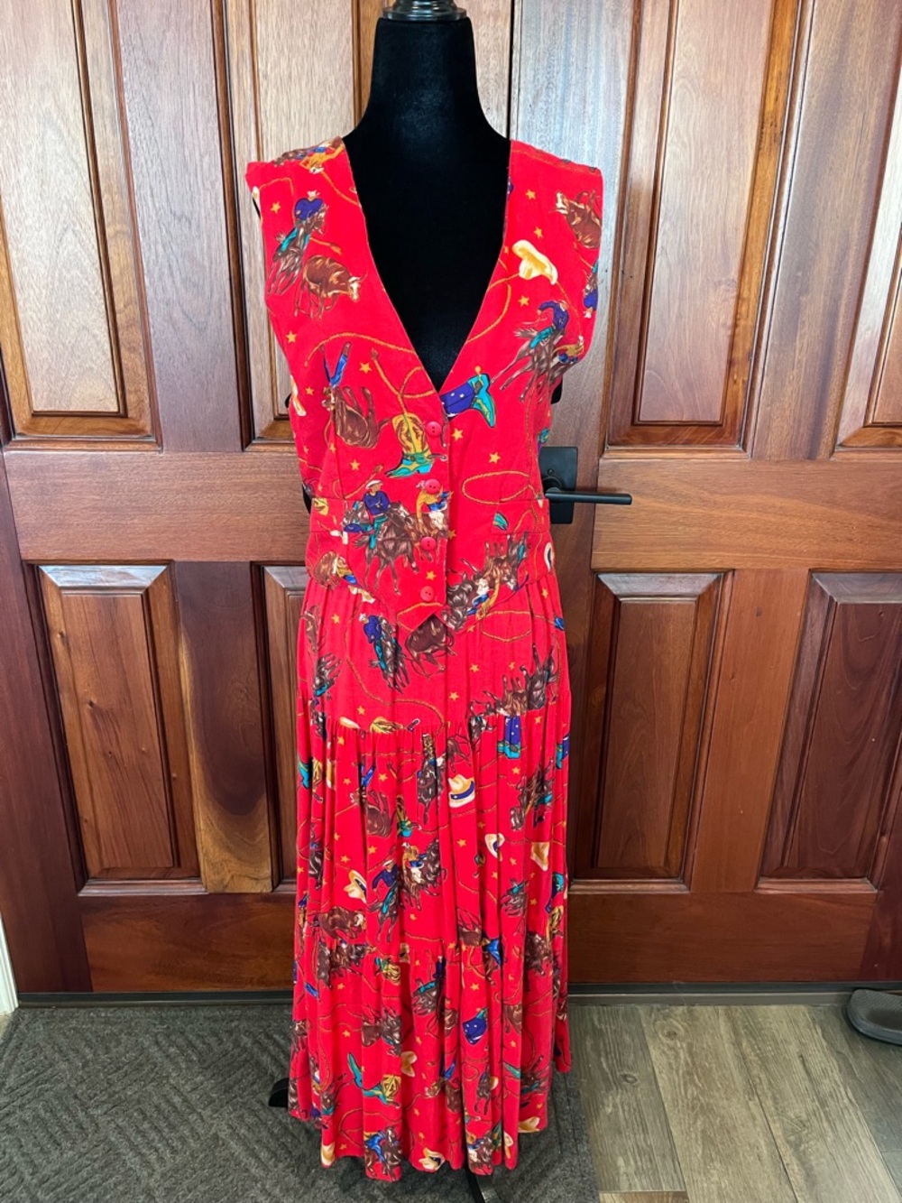 Vintage Clio Vest & Tiered Midi Skirt Set Western Cowgirl Retro Rodeo Size Small